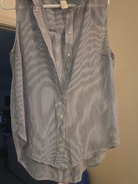 H&M Blue and White Striped Sleeveless Button-Front Top